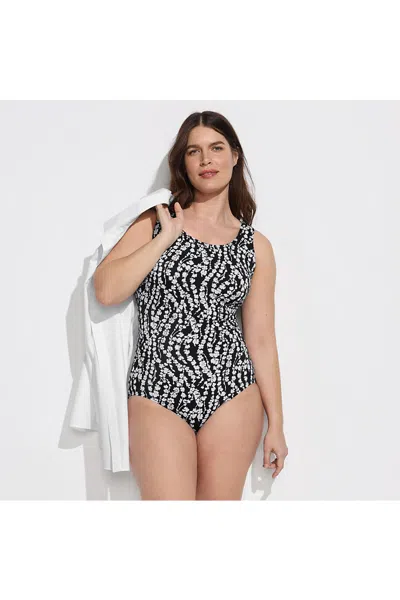 Lands' End Women's Plus Size Ddd-cup Tugless Low Leg One Piece Swimsuit In Black