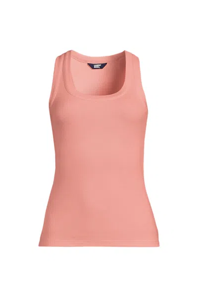 Lands' End Women's Plus Size Drapey Rib Fitted Tank Top In Pink