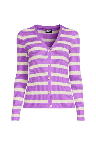 Lands' End Women's Plus Size Drifter Baby Cable Vneck Cardigan Sweater - Set Top In Purple