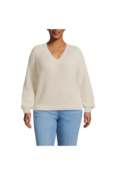 Lands' End Women's Plus Size Drifter Balloon Sleeve Sweater In Neutral