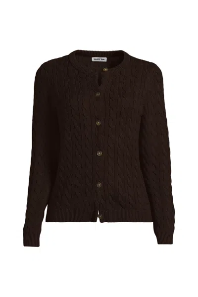Lands' End Women's Plus Size Drifter Cable Cardigan Sweater In Brown