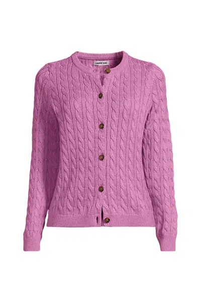 Lands' End Women's Plus Size Drifter Cable Cardigan Sweater In Pink