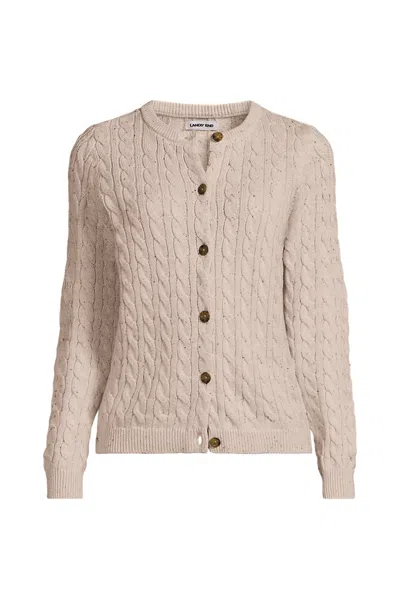 Lands' End Women's Plus Size Drifter Cable Cardigan Sweater In Tan