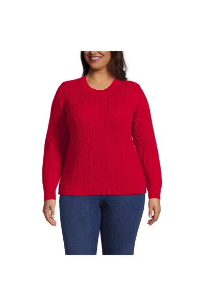 Lands' End Women's Plus Size Drifter Cable Crew Neck Sweater In Red