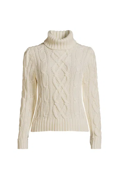 Lands' End Women's Plus Size Drifter Cable Turtleneck Sweater In Multi
