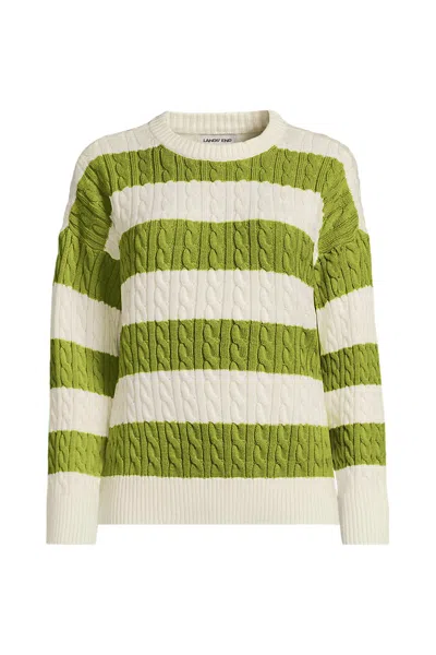 Lands' End Women's Plus Size Drifter Classic Cable Sweater In Green