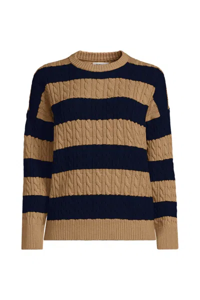 Lands' End Women's Plus Size Drifter Classic Cable Sweater In Tan