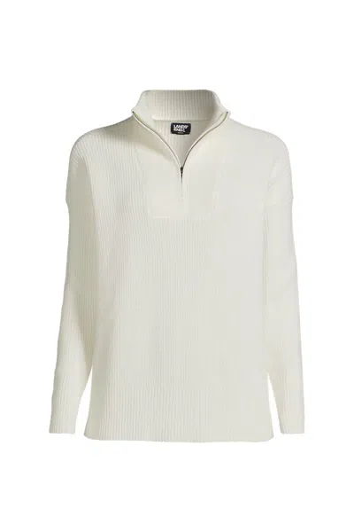 Lands' End Women's Plus Size Drifter Cotton Quarter Zip Pullover Sweater In White