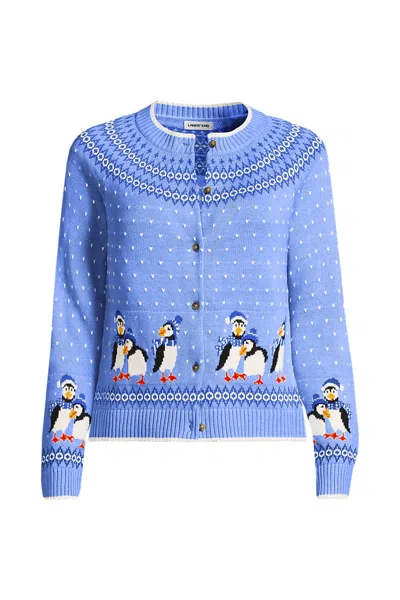 Lands' End Women's Plus Size Drifter Fair Isle Raglan Sleeve Cardigan Sweater In Blue