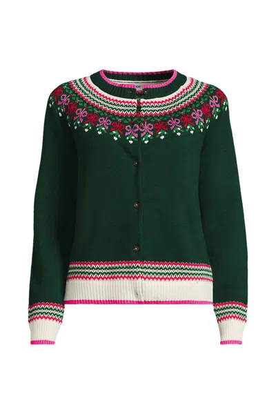 Lands' End Women's Plus Size Drifter Fair Isle Raglan Sleeve Cardigan Sweater In Multi
