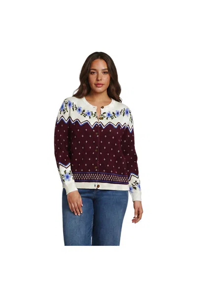 Lands' End Women's Plus Size Drifter Jacquard Cardigan Sweater In Multi