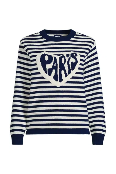 Lands' End Women's Plus Size Drifter Jacquard Crew Neck Sweater In Blue