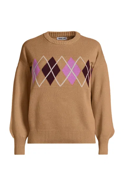 Lands' End Women's Plus Size Drifter Jacquard Sweater In Tan