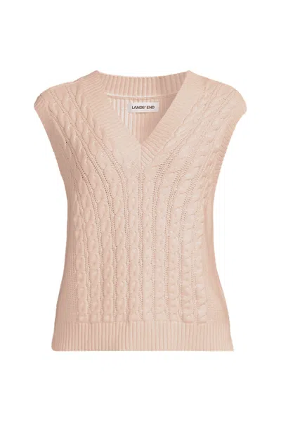 Lands' End Drifter Modern Cable V Neck Vest Sweater In White