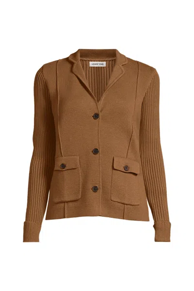 Lands' End Women's Plus Size Drifter Ribbed Collared Blazer Sweater In Brown