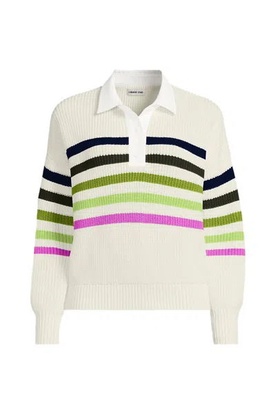 Lands' End Women's Plus Size Drifter Rugby With Woven Collar Sweater In Multi