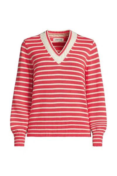 Lands' End Women's Plus Size Drifter Set In Sleeve Vneck Sweater In Pink
