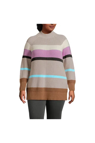 Lands' End Women's Plus Size Drifter Shaker Easy Fit Mock Neck Tunic Sweater In Multi
