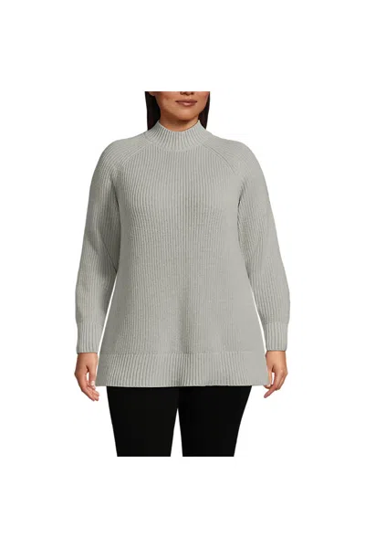 Lands' End Women's Plus Size Drifter Shaker Easy Fit Mock Neck Tunic Sweater In Gray