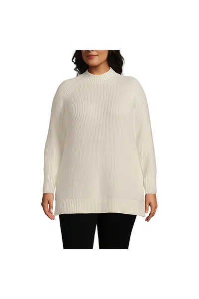 Lands' End Women's Plus Size Drifter Shaker Easy Fit Mock Neck Tunic Sweater In White