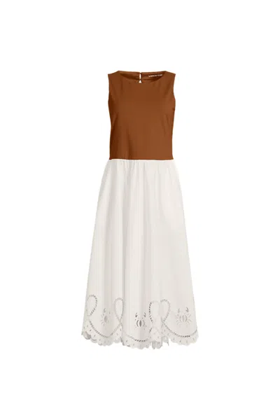 Lands' End Women's Plus Size Embroidered Duet Midi Dress In Brown