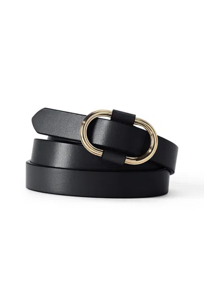 Lands' End Women's Plus Size Endlessly Adjustable Skinny Leather Belt In Black