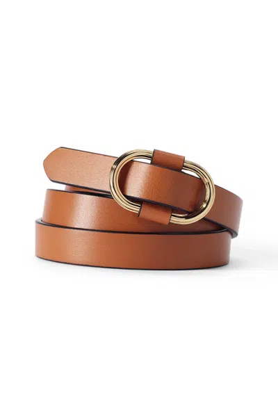 Lands' End Women's Plus Size Endlessly Adjustable Skinny Leather Belt In Brown