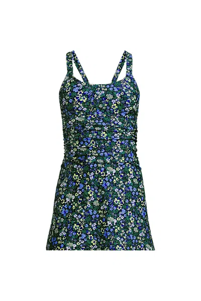 Lands' End Women's Plus Size Essential Tie Back Ruched Dresskini Top In Purple