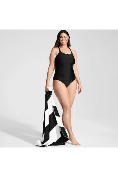 Lands' End Women's Plus Size Essential Tie Back Ruched One Piece Swimsuit In Black