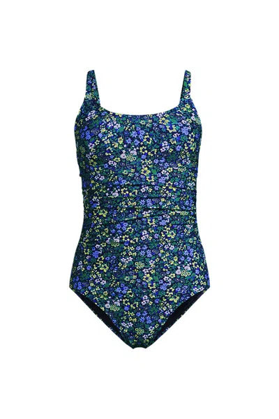 Lands' End Women's Plus Size Essential Tie Back Ruched One Piece Swimsuit In Blue