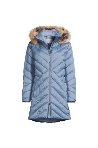 Lands' End Women's Plus Size Featherfree Cozy Fleece Lined Winter Coat In Blue