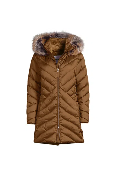 Lands' End Women's Plus Size Featherfree Cozy Fleece Lined Winter Coat In Brown
