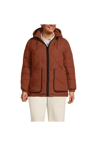 Lands' End Women's Plus Size Featherfree Insulated Diamond Quilted Jacket In Brown
