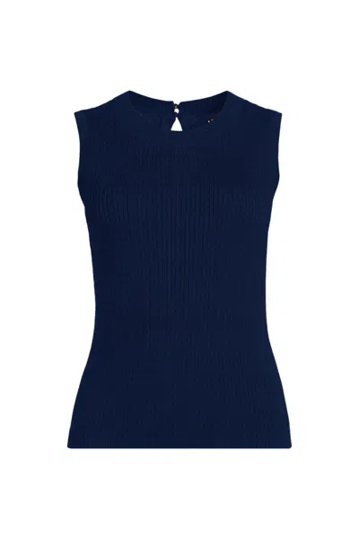 Lands' End Women's Plus Size Fine Gauge Baby Cable Crew Neck Sleeveless Sweater - Set Top In Blue