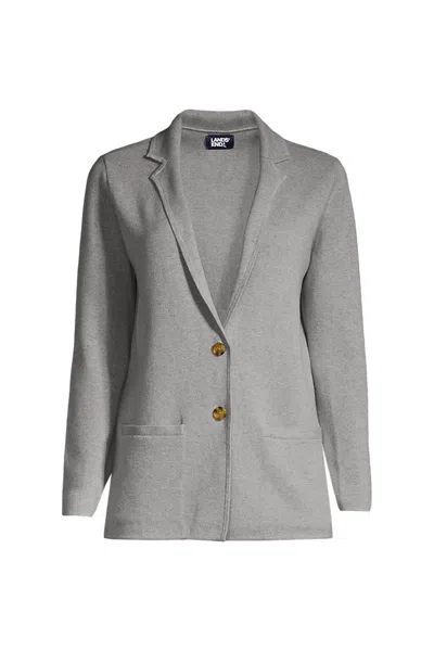 Lands' End Women's Plus Size Fine Gauge Cotton Button Front Blazer Sweater In Gray