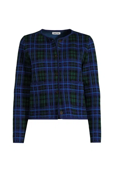 Lands' End Women's Plus Size Fine Gauge Cotton Jacquard Blazer Sweater In Blue