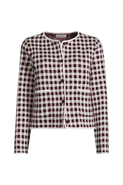 Lands' End Women's Plus Size Fine Gauge Cotton Jacquard Blazer Sweater In Red