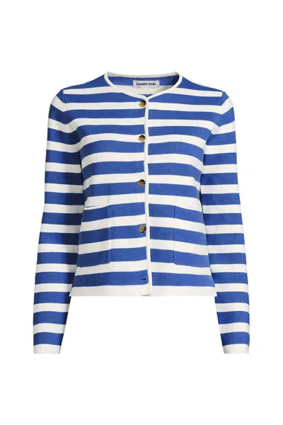 Lands' End Women's Plus Size Fine Gauge Cotton Milano Blazer Sweater In Blue