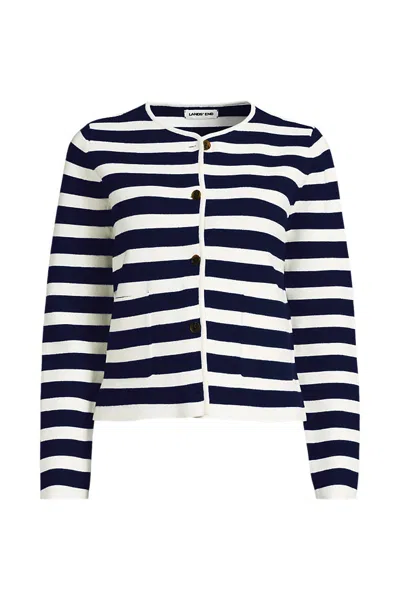 Lands' End Women's Plus Size Fine Gauge Cotton Milano Blazer Sweater In Multi