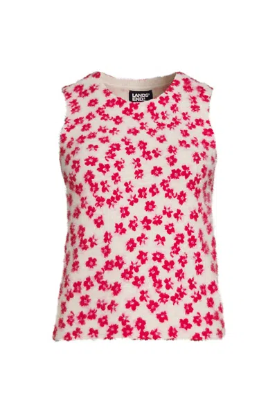 Lands' End Women's Plus Size Fine Gauge Eyelash Printed Sleeveless Sweater - Set Top In Pink