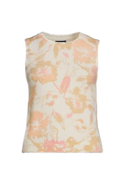 Lands' End Women's Plus Size Fine Gauge Eyelash Printed Sleeveless Sweater - Set Top In Multi