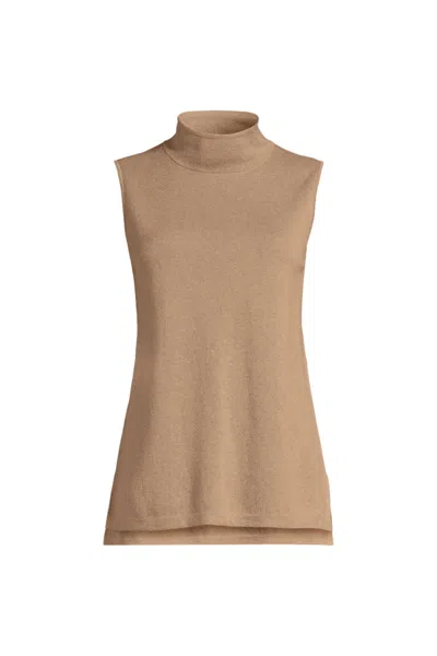 Lands' End Women's Plus Size Fine Gauge Sleeveless Mock Sweater In Brown