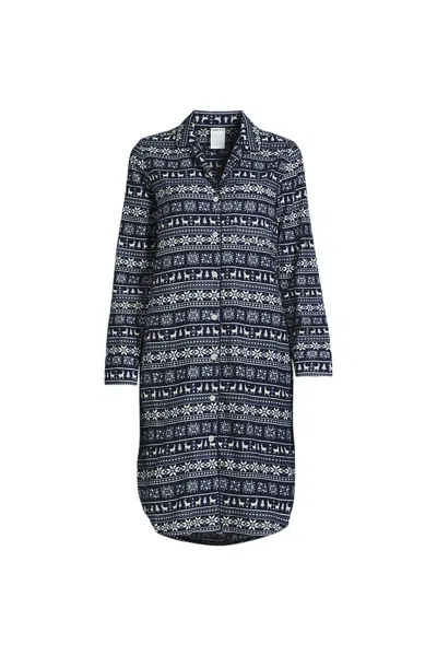 Lands' End Women's Plus Size Flannel Long Sleeve Sleepshirt Nightgown In Multi