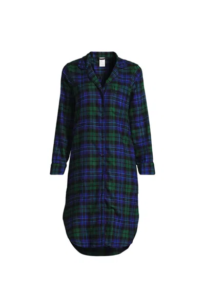 Lands' End Women's Plus Size Flannel Long Sleeve Sleepshirt Nightgown In Blue