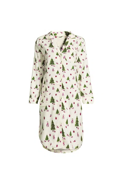 Lands' End Women's Plus Size Flannel Long Sleeve Sleepshirt Nightgown In Ivory