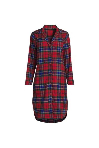 Lands' End Women's Plus Size Flannel Long Sleeve Sleepshirt Nightgown In Red