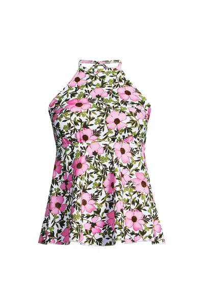 Lands' End Women's Plus Size Flutter High Neck Halter Tankini Top In Multi