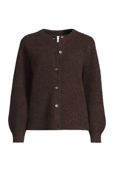 Lands' End Women's Plus Size Fuzzy Shaker Cardigan Sweater In Brown