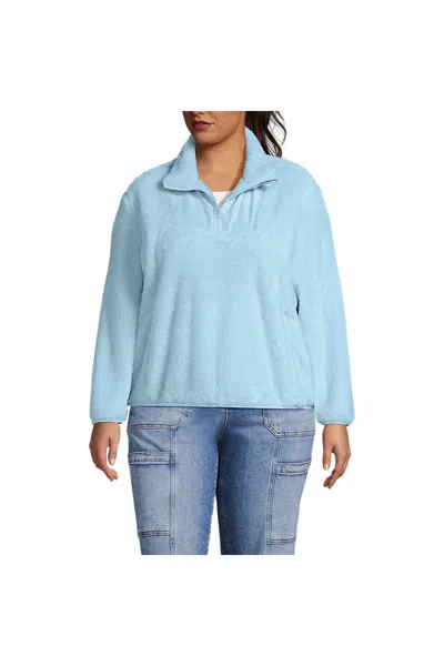 Lands' End Women's Plus Size Half Zip Cozy Sherpa Fleece Pullover In Blue