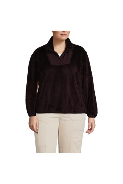 Lands' End Women's Plus Size Half Zip Cozy Sherpa Fleece Pullover In Purple